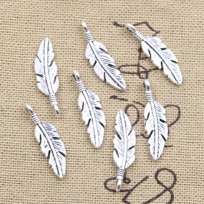 30pcs Charms Feather Leaf 23x6mm Antique Silver Color Pendants Making DIY Handmade Tibetan Finding Jewelry