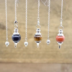 Natural Stone Radiesthesia Pendulum for Dowsing Spiritual Divination Wicca Healing Crystal Cone Pendule Chain Jewelry,QC6011