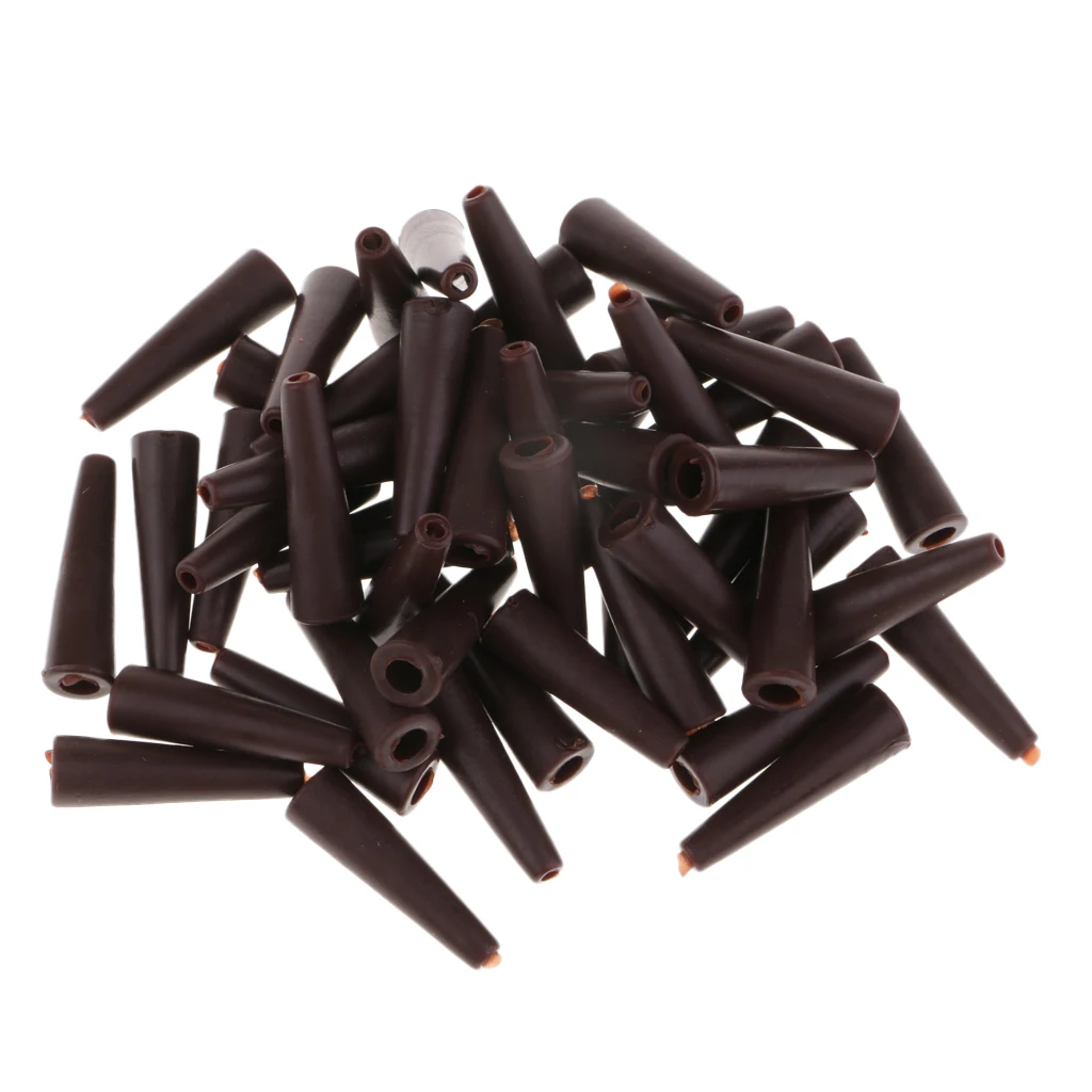 50pcs Tail Rubber Tubes Brown Cones Fit Saftey Clips Carp Rig Sleeve 20mm