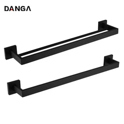 Black Wall Mounted Black Towel Rack Stainless Steel Bars Simple Square Design Towel Holder Bathroom Accessories