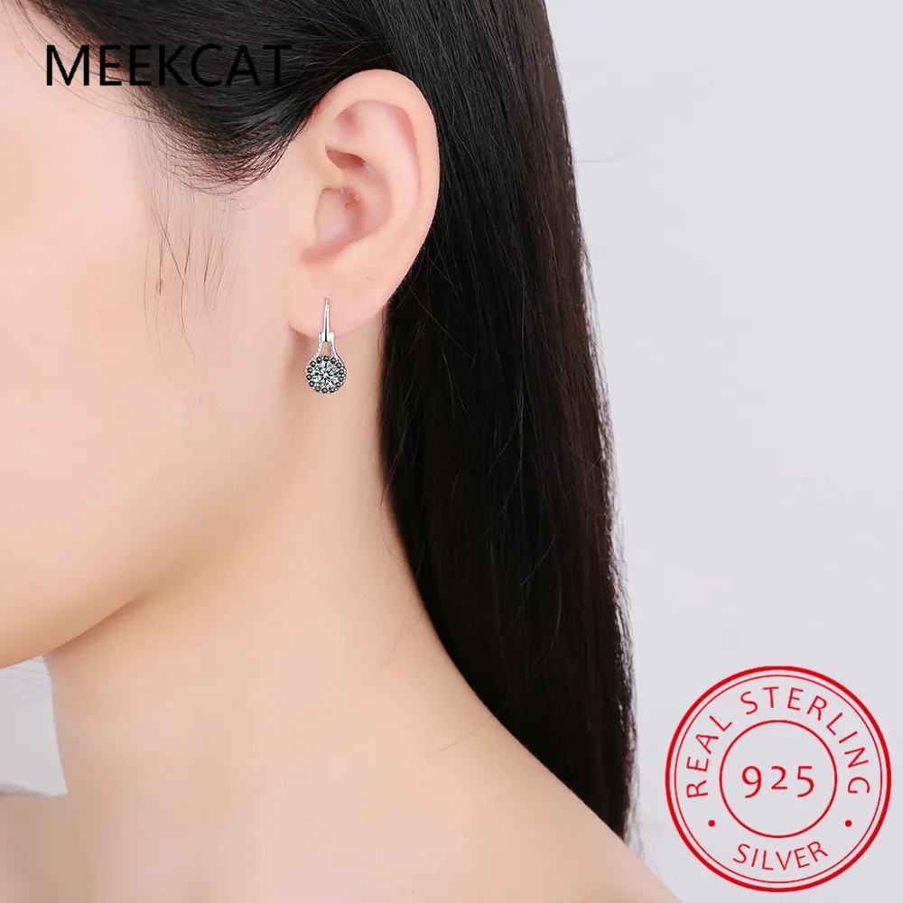 Genuine 925 Sterling Silver Earrings Fine Jewelry Flower Black Spinel Engagement Dangle Earrings Brincos de Prata for Women