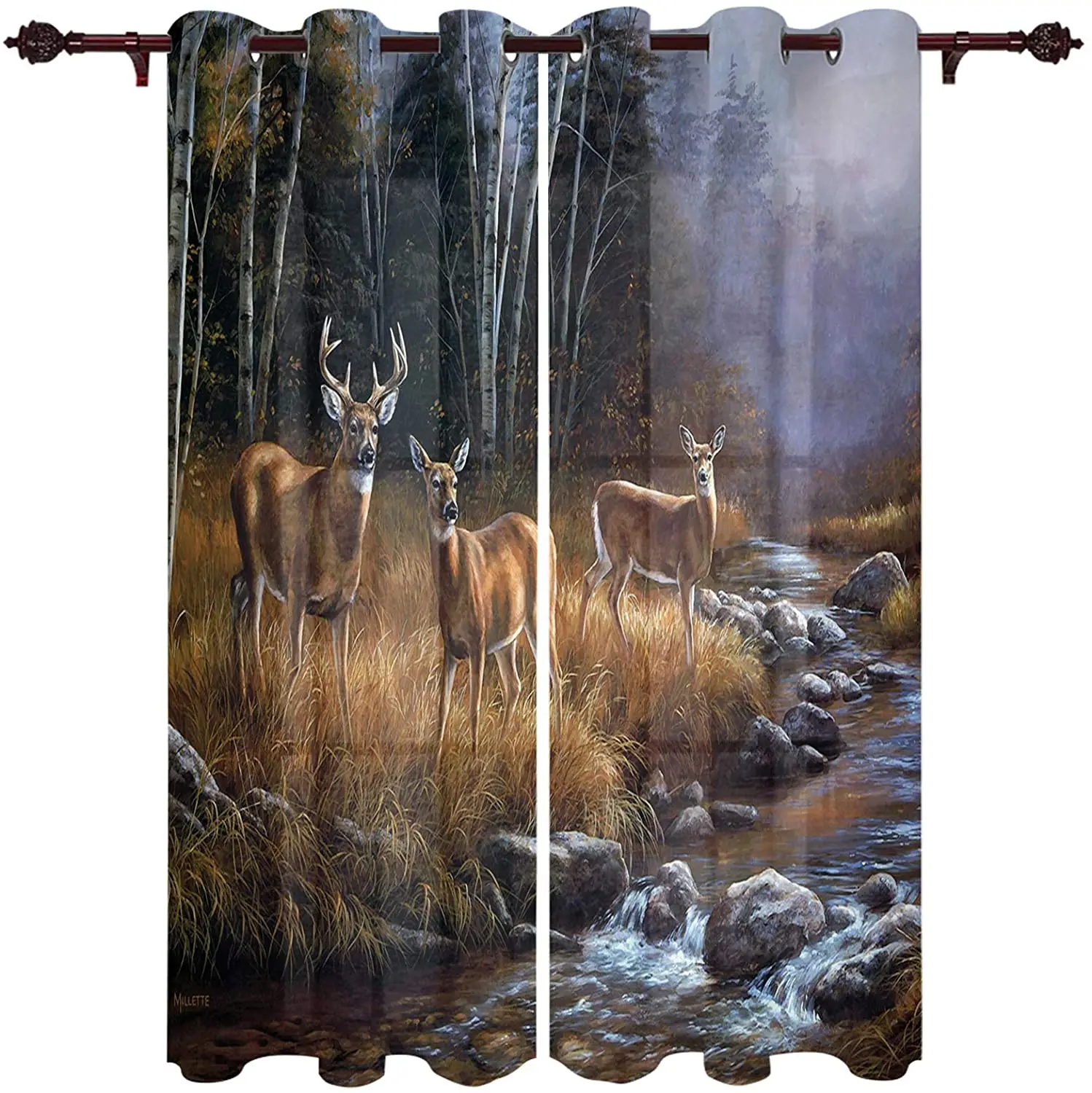 Living Room Decoration Blackout Curtains Wild Animal Deer Double Bedroom In Autumn Forest Stream Luxury Curtains for Living Room