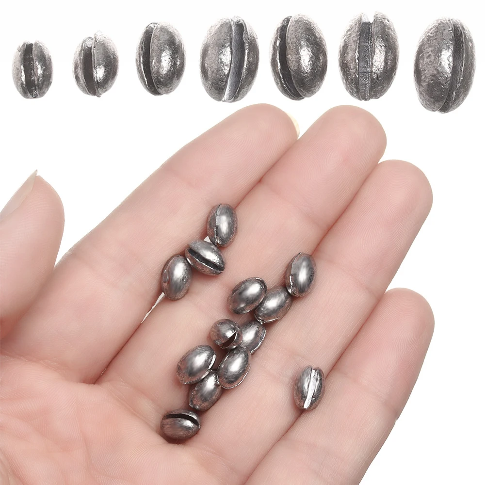 20 PCS/Bag 1B to 6B Premium Solid Oval Split Shot Lead Sinker Bean Shaped Weight Lead Fishing Lure Accessories Fishing Lead fall