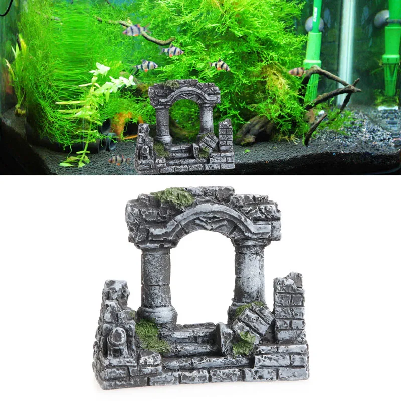 Decoración de acuario de resina, pilares de piedra cuadrados de Roma, paisajismo, ornamento de pecera, decoración de paisaje decorativo