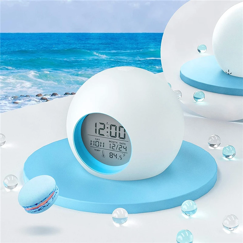 Kids Digital Alarm Clock 7 Color Night Light Snooze Temperature Detect Children Sleep Bedside Cute Wake Up Timer Alarm Clock