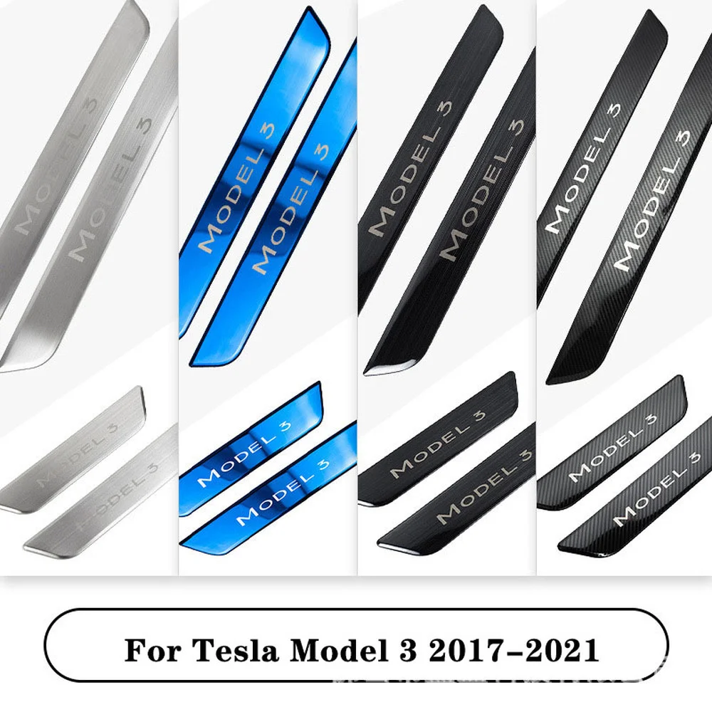 

Stainless Steel Door Sill Scuff Plates Protection Door Sill Decoration Cover Pedal Protection Strip For Tesla Model 3 2017-2021