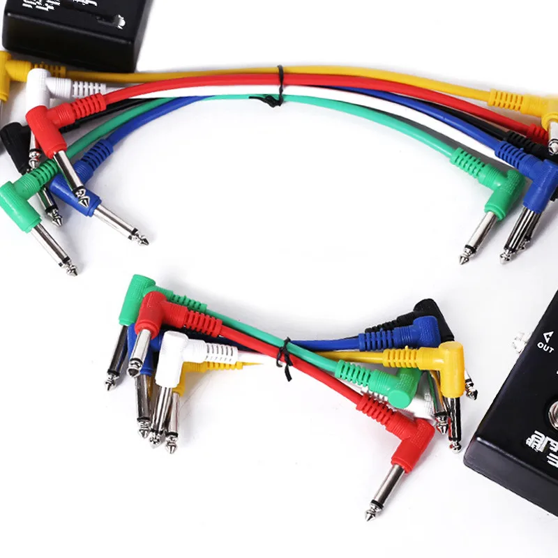 6Pcs/Set Colorful 15cm/30cm Low noise shielded Electric Guitar Audio Cables Leads 1/4 Right Angle Effect Pedal Patch Cord