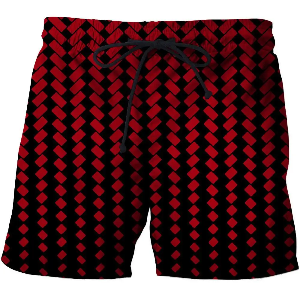 Pantalones cortos de playa para hombre, Shorts masculinos con estampado 3D de cuadros rojos, de Anime, informales, de secado rápido, para vacaciones