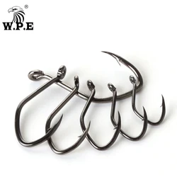 W.P.E-anzuelo de pesca de acero con alto contenido de carbono, accesorio muy afilado con púas, aparejos de pesca, 5 a 10 unidades por paquete, 2 #-12 #