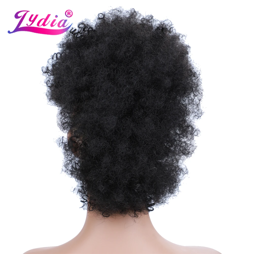 Lydia Synthetic High Puff Afro Short Kinky Curly Middle-Part Wig T1B/Pink Red Black Clips In Hair Extension  Colorful Hairpiece