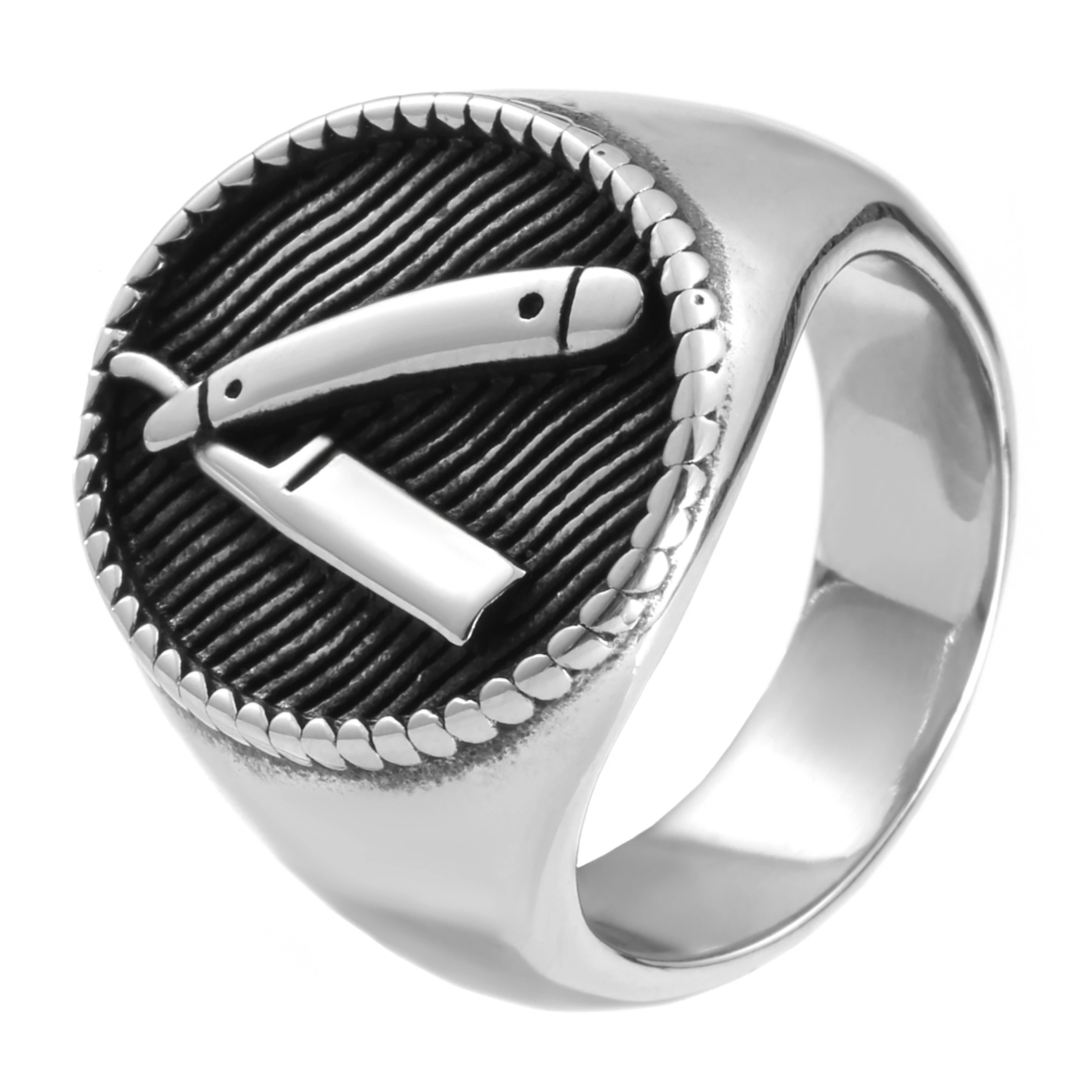 Barber Cut Ring 316L Stainless Steel Jewelry Punk Style Men Boys Fadeless Solid Ring Size 7-14