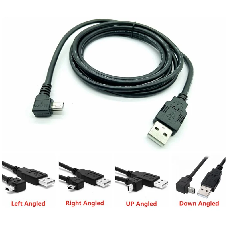 

USB 2.0 to Mini USB Data Sync Cable 90 Degree Angled Elbow 5 Pin B Male to Male 0.5m 1.8m 5m Charge Charging Cord for Camera MP3