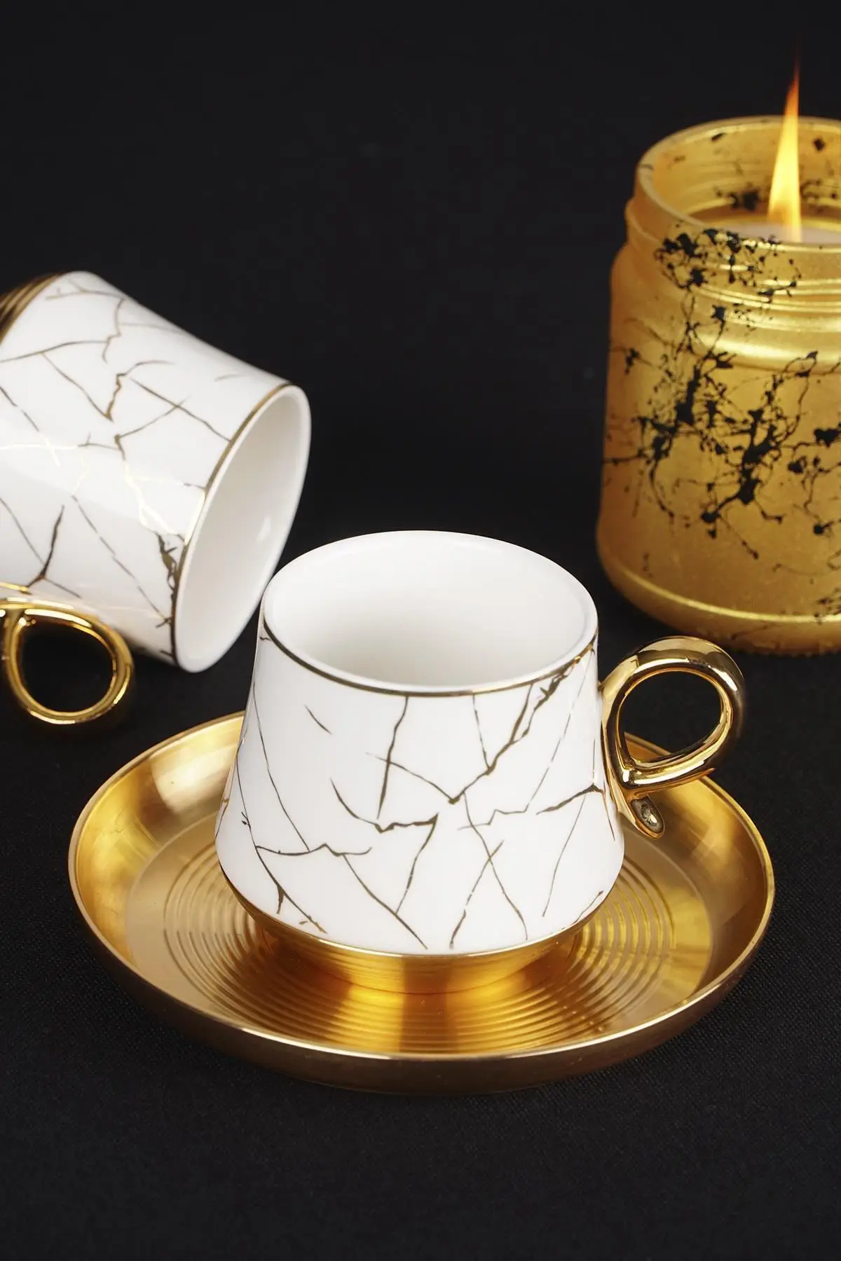 DOLBOVI Acar Lavin 6'lı Porcelain Marble Pattern coffee cup Pad KOH-010675-Beyaz mug кружка coffee cup cup