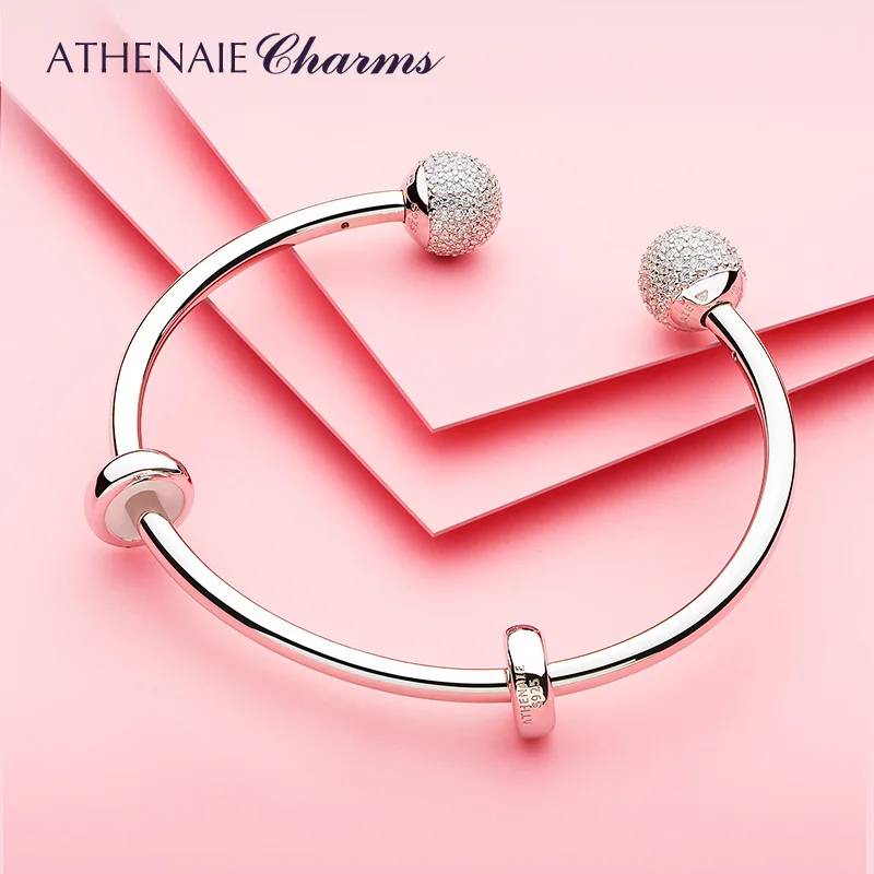 ATHENAIE 925 Sterling Silber CZ Momente Klassischen Offene Armreif für Frauen Fit Charms Perlen für Frauen Schmuck Geschenk