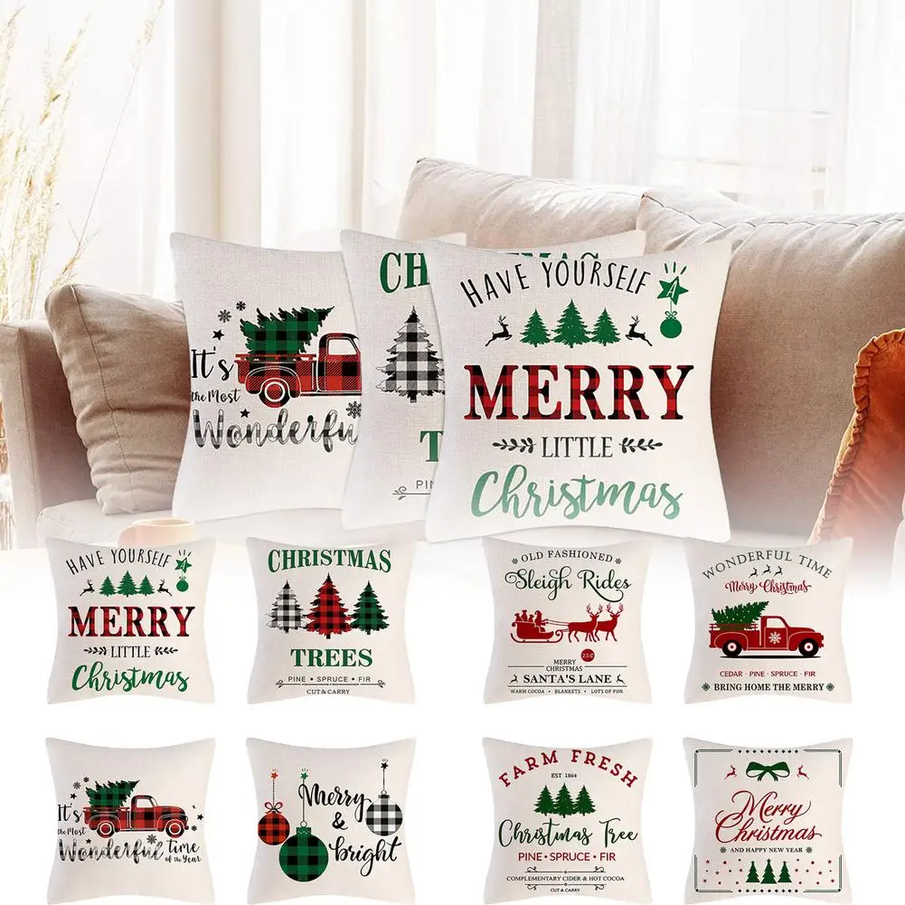 4PCS/Set Christmas Throw Pillow Case Exquisite Xmas Tree Printed Pattern Decorative Pillowcases Comfortable Sofa Cushion Cover