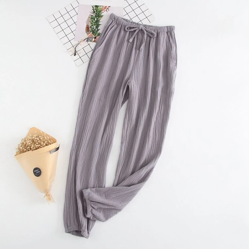 NHKDSASA Japanese Pajamas Men And Women Home Pants Cotton Washed Double Gauze Loose Comfortable Trousers Casual Pants