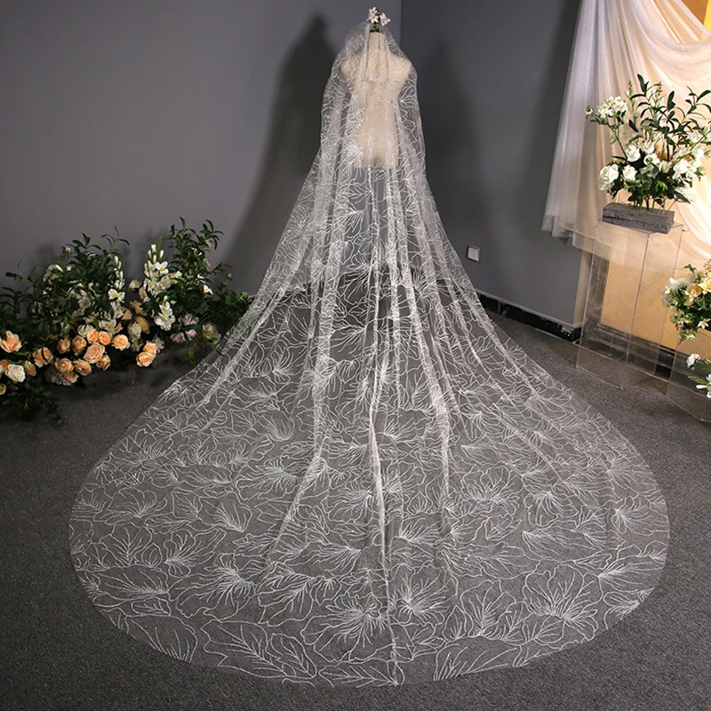 New Wedding Veils 2025 Ivory Champagne 3 Meter with Comb Long Cathedral Wedding Accessories Bridal Velos De Novia