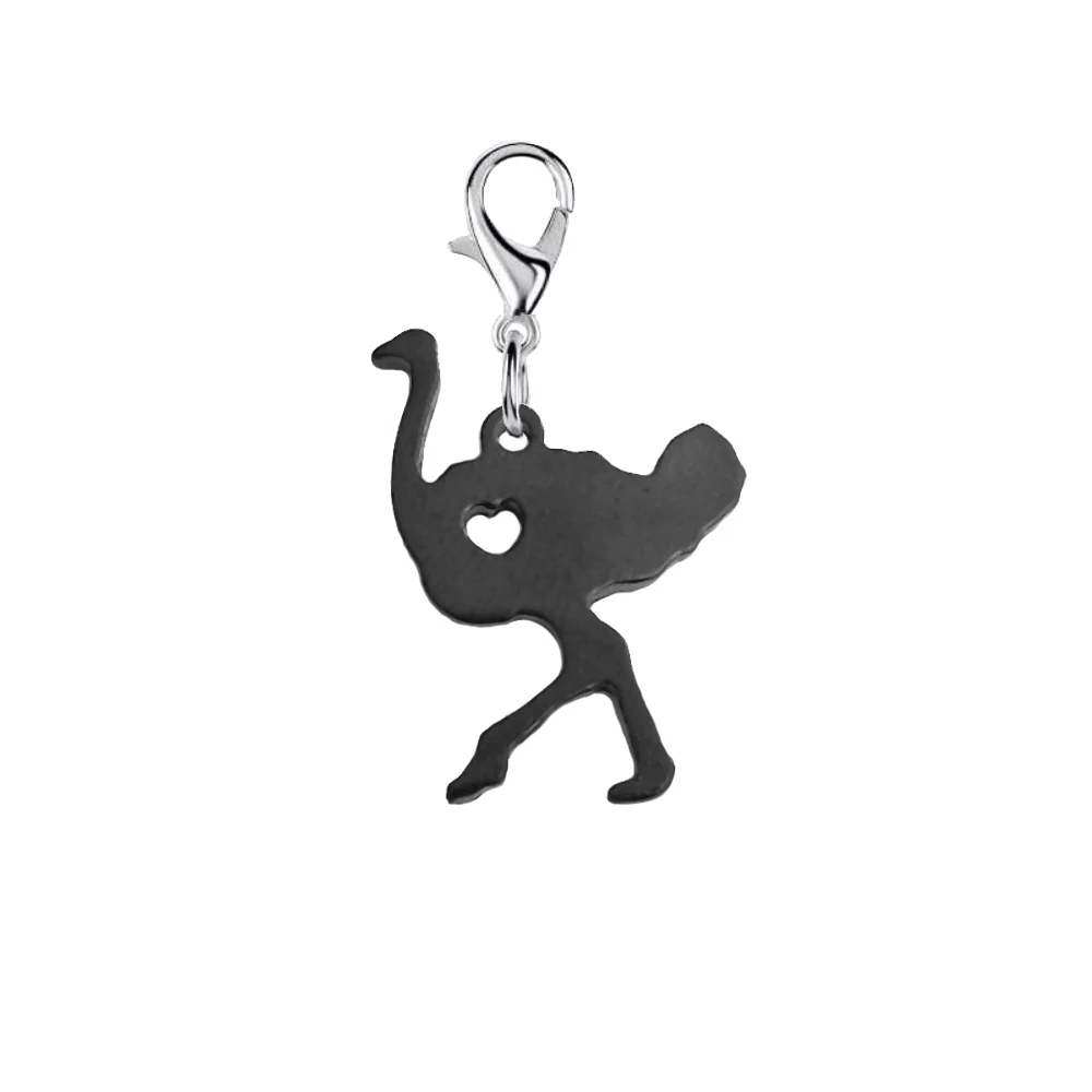 Black Ostrich Pendant Key Chain With 11mm Plating Lobster Clasp Drawing Effect Fashion Jewelry Keychains Accessories For Women