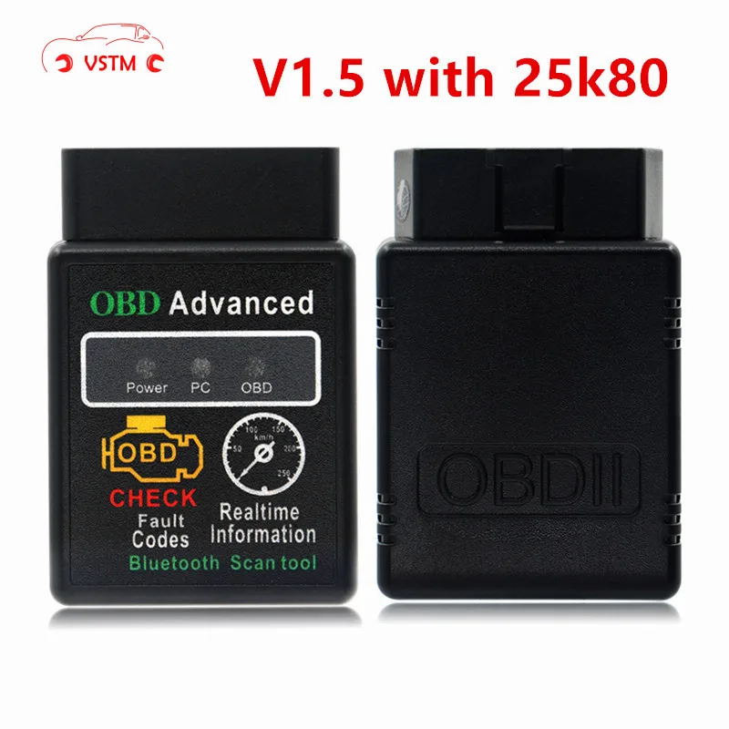 HHOBD Chip 25K80 Version 1.5 ELM327 HH OBD Advanced OBDII OBD2 bluetooth Mini ELM327 Auto CAN Wireless Adapter Scanner