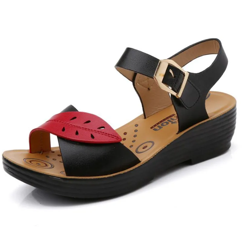 2023 New Summer Women Sandals Casual Women Flat Shoes Genuine Leather Wedges Sandals Soft Sole Cozy Mother Shoes