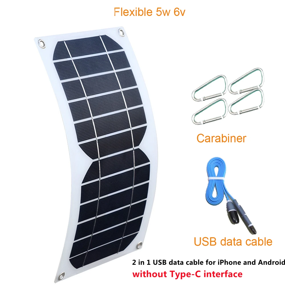 5V Solar Panel Mini Painel Solar Flexível Célula De Carregamento, 5V, 5W, DC, Interface USB, Saída Carregador Solar Portátil para Recarga De Bateria Do Telefone Móvel