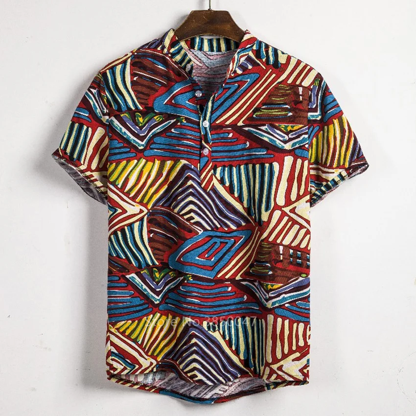 African Dashiki Print Dress Shirt Men Male Fashion Casual Streetwear Ethnic Club Sexy Short Sleeve Linen Summer Top Shirt Clothe