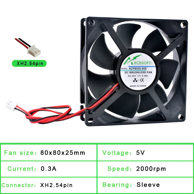 ACP8025 8cm 80mm fan 80x80x25mm DC5V 12V 24V 2pin Cooling fan suitable for chassis power inverter