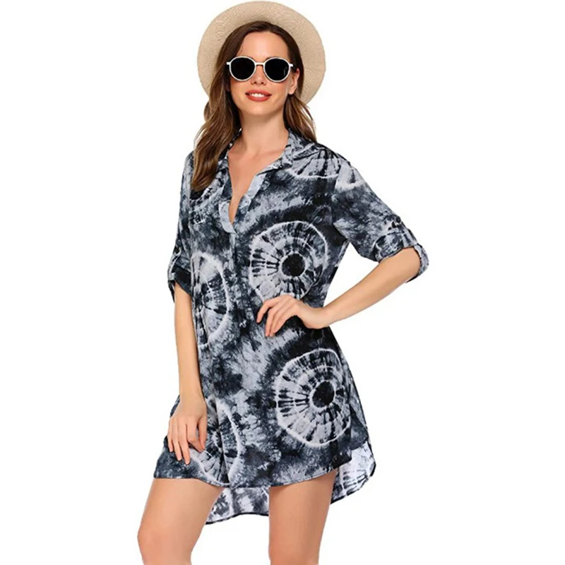 New Beach Cover Up Print Bikini Cover Up Women Beach Shirt Summer Beach Dress Ladies Tunic Plus Size Swimsuit Cover Up Beachwear