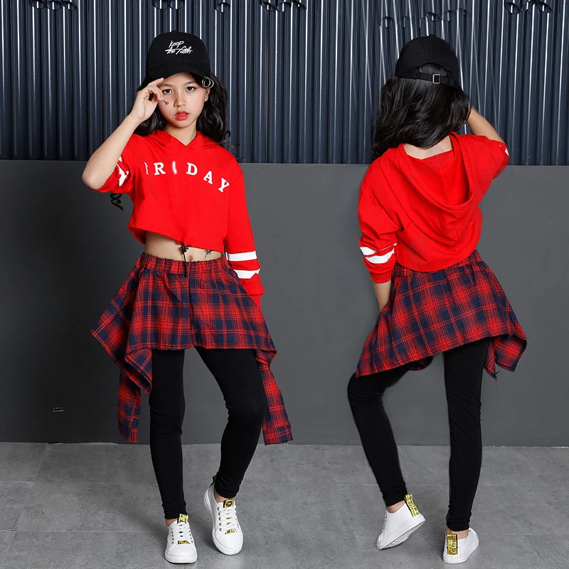 Children\'s Sports Suits Cotton Clothing Korean Fashion Hip Hop Streetwear Teenage Girls Hoodies Sweatshirt + Plaid Skirt-pants