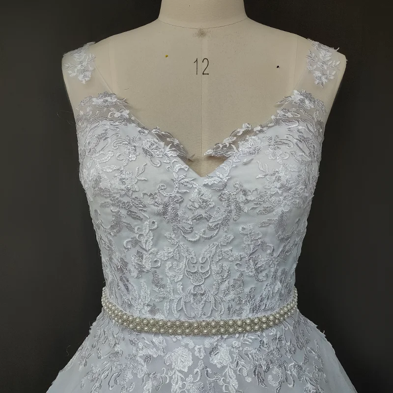 11531 # 100% fotos reais sem mangas miçangas a linha aberta voltar com decote em v tule renda applique vestido de casamento vestido de noiva vestido de noiva