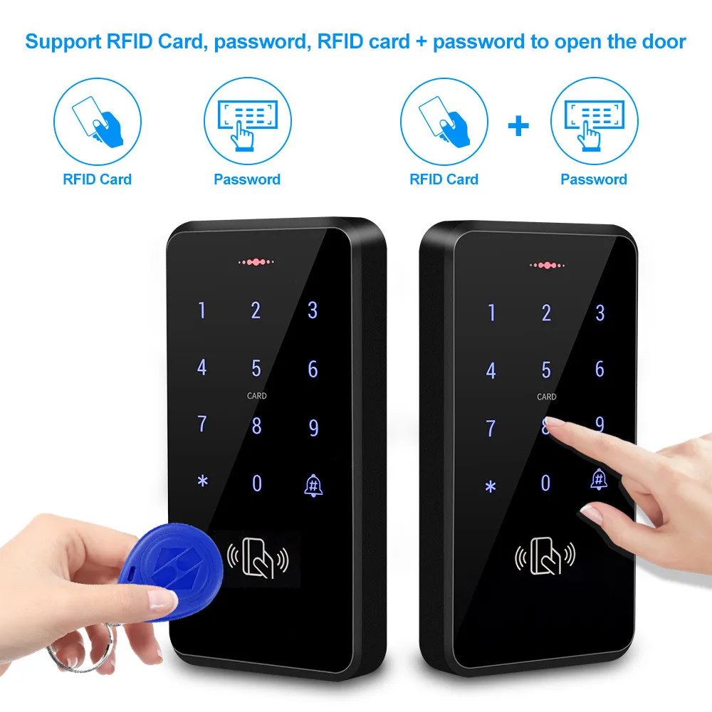 125KHz RFID Touch Keyboard IP68 Waterproof Access Control Keypad Controller Digits Lock Door Opener System Electronic Key Cards