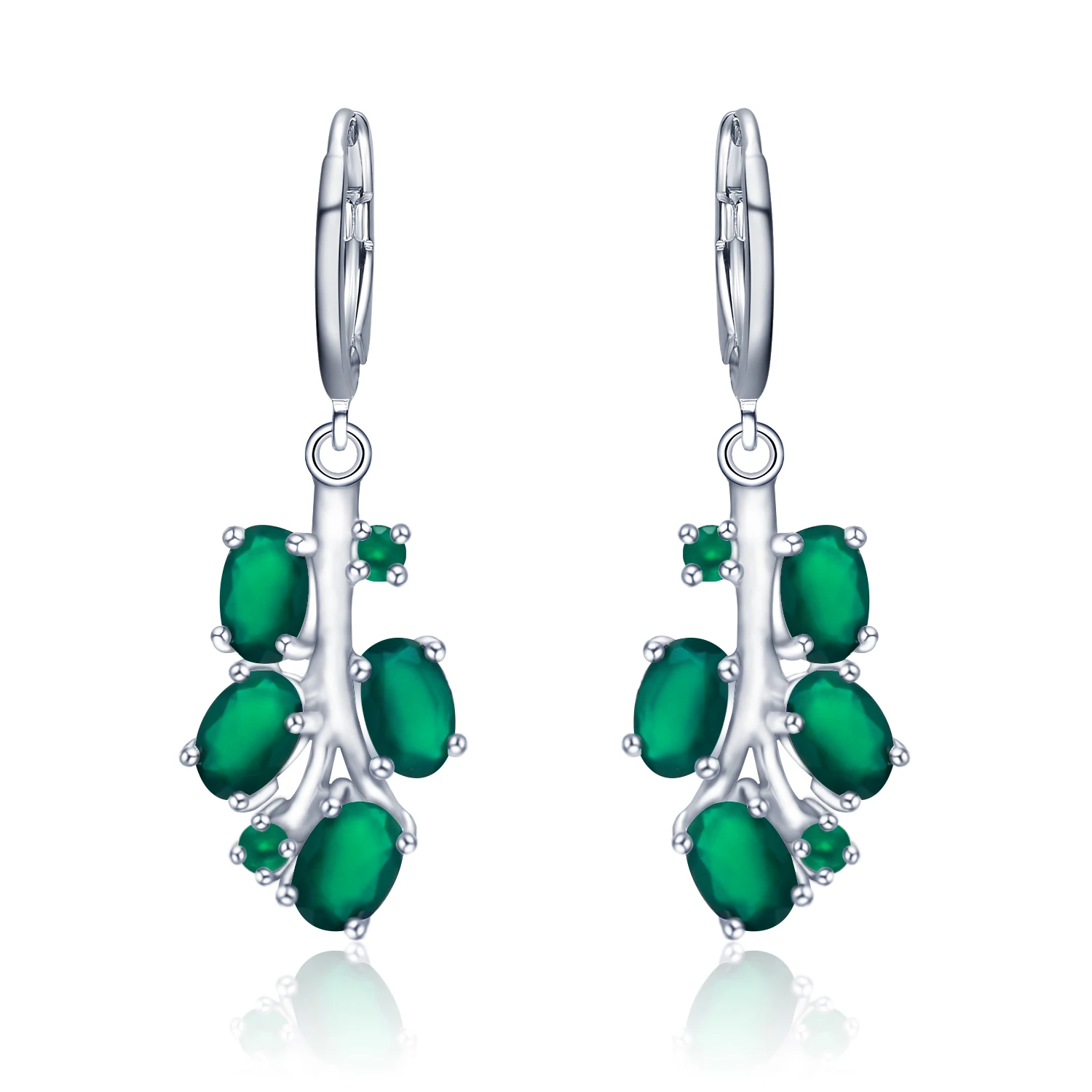 

GEM'S BALLET 925 Sterling Silver Leaves Drop Earrings Natural Green Agate Gemstone Leverback Earrings For Women Fine Jewelry