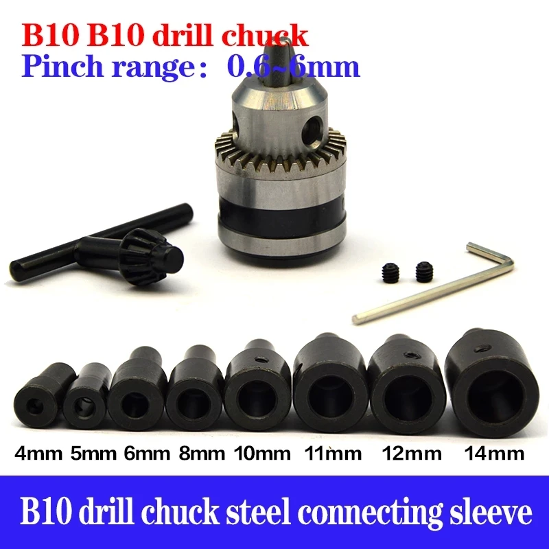 B10 Taper Drill Chuck 0.6-6mm Connecting Sleeve Rod 3.17/4/5/6/8/9.5/10/12mm Motor Shaft Coupling Clamp Easy Dismantling