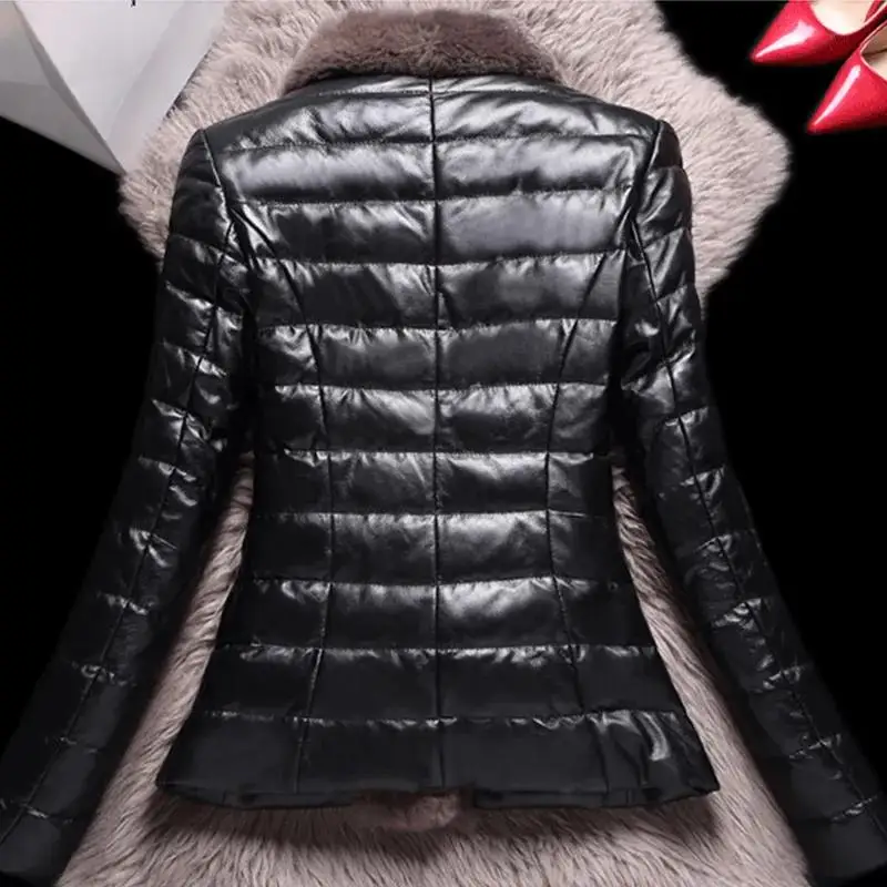 casaco feminino Down Cotton Jacket Fashion Women Short Leather Coat Imitation Fur 2023 Winter Leather Jackets Outerwear Female