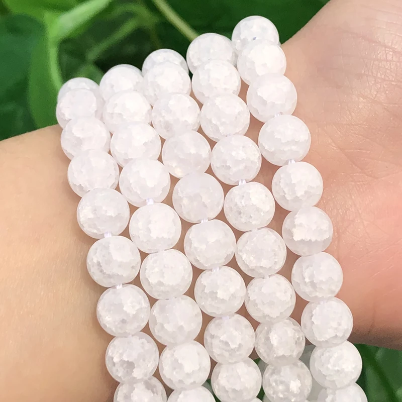 Natural Stone Matte White Snow Cracked Crystal Beads Round Loose Beads For Jewelry Making 15\'\' Strand 4/6/8/10/12mm Diy Bracelet