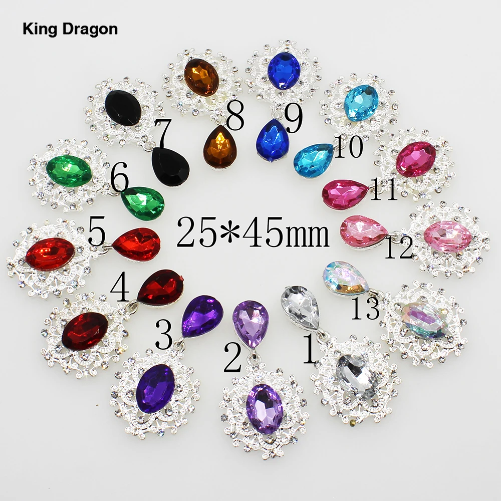 King Dragon ที่มีสีสัน Rhinestone Embellishment ใช้บนแถบคาดศีรษะแบน25มม.* 45มม.5ชิ้น/ล็อตเงินสี KD588