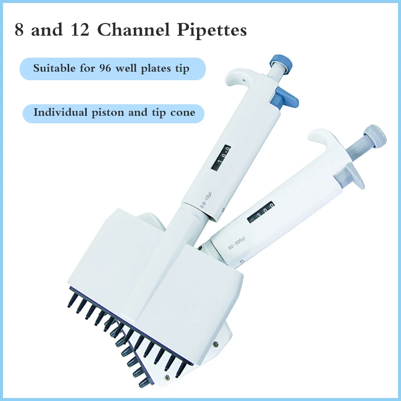 IKEME Laboratory Pipette 8/12 Channel Pipette Half Sterilized Micropipette Manual Digital Adjustable 0.5-300ul Micropipette Hot