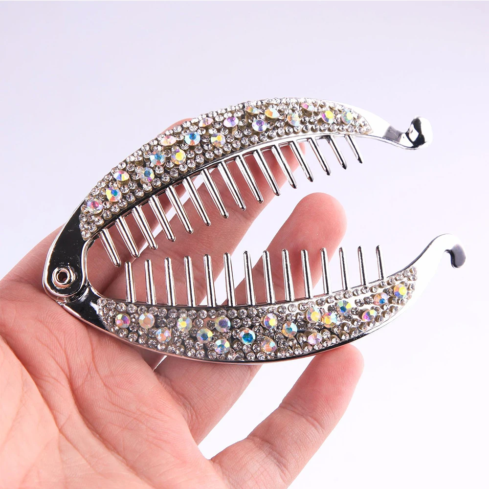 2021 Fashion Banana Shape Hair Claws Rhinestone Fish Clip Hairpins Hair Accessories For Women DIY Headwear