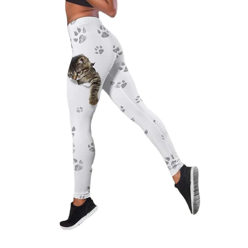 Mulheres leggings animal gato pata cão pata impressão cintura alta elasticidade legging 3d casual feminino para fitness ao ar livre jogging calças