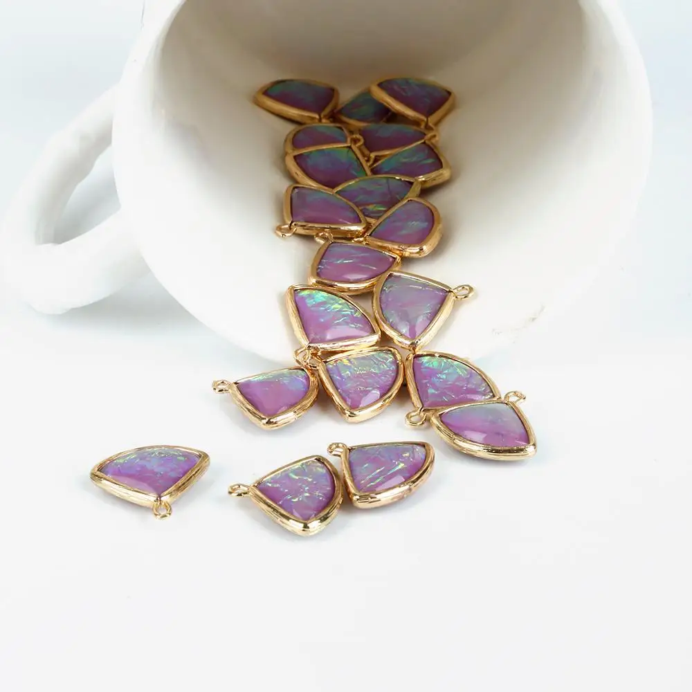 2pcs/lot 19x15mm Fan-shaped Resin Charms Pendant fit Earring Bracelet DIY Craft Jewelry Accessories Golden-Colour Gold Base