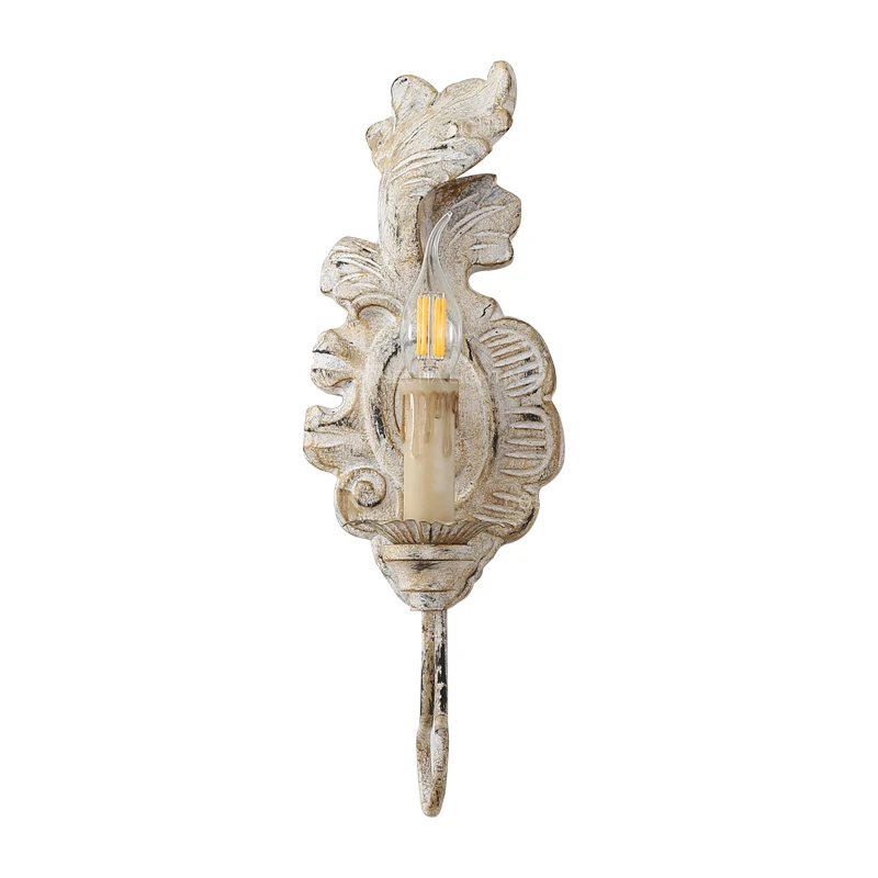 Vintage white/grey/gold wooden wall light for bedroom/bedside wall sconce in corridor/hallway/Living room retro nordic wall lamp image 2