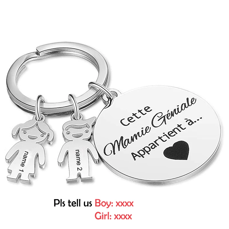 Personalized Name Child Family Keychain for Granny Gfit Custom Key Ring Boy Girl Kid Pendant Cette Mamie Géniale Appartient à...