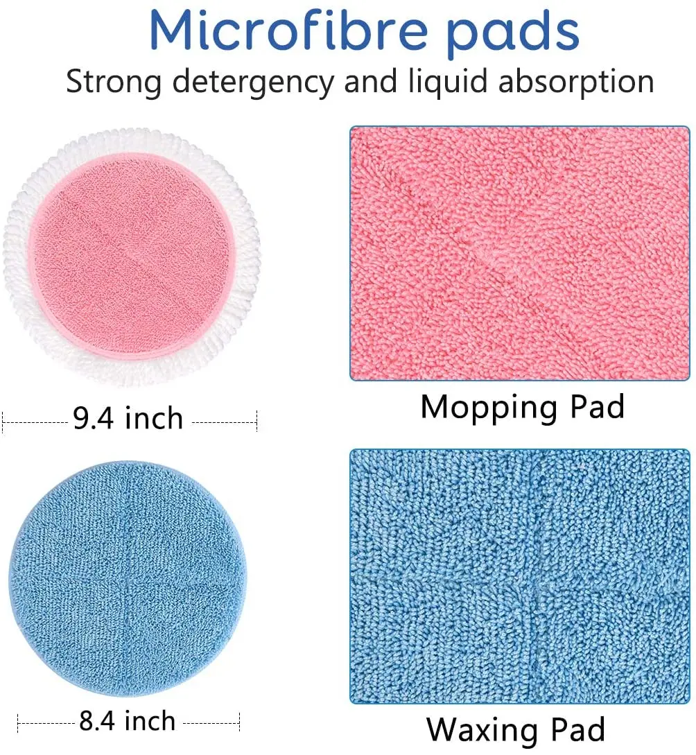 4 packs for BOBOT washable and reusable microfiber mop cloth, 2 blue waxing pads, 2 pink cleaning pads