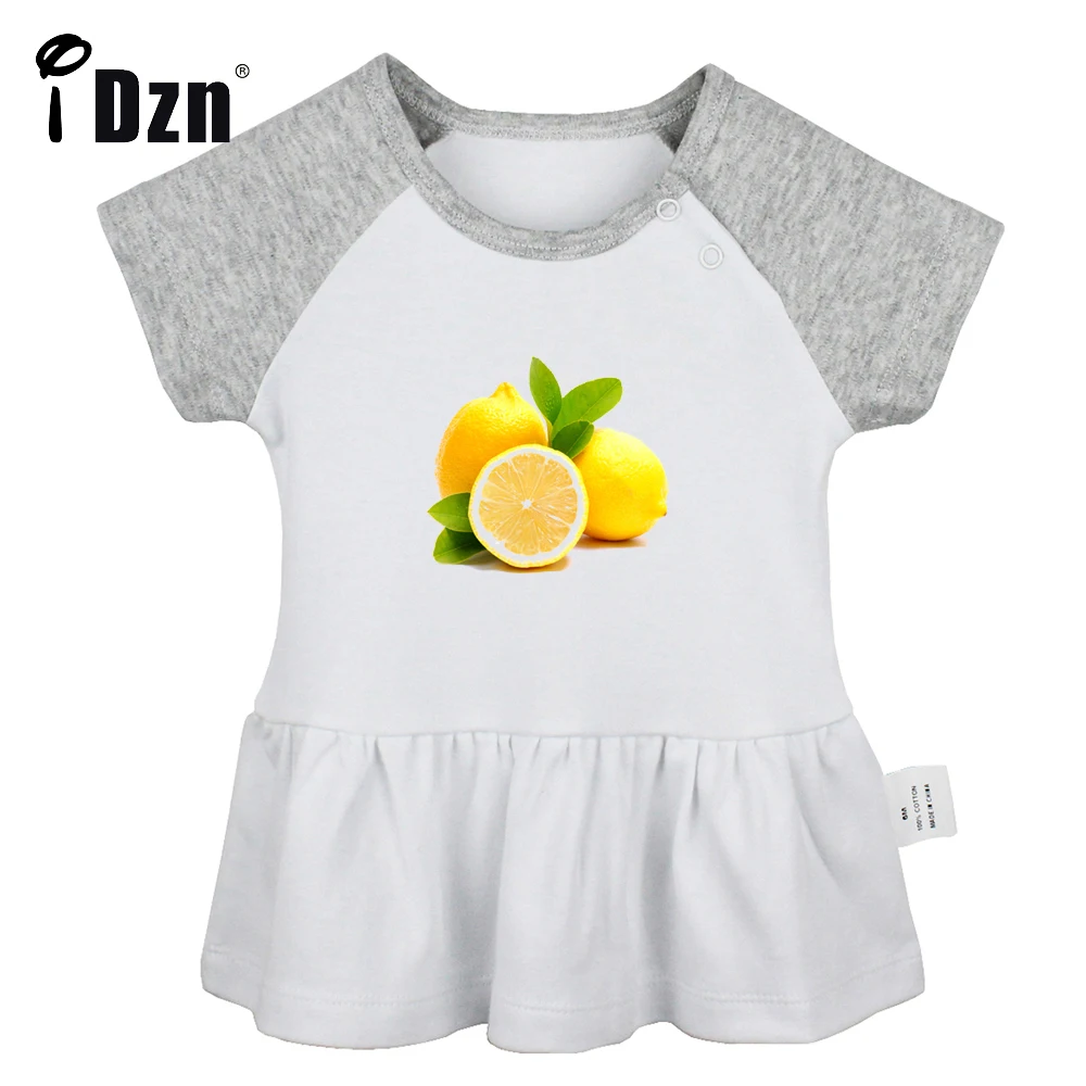 iDzn NEW Summer Cute Baby Girls Short Sleeve Dress Newborn Fruit Lemon Lime Pleated Dress Infant Clothes Soft Cotton Dresses