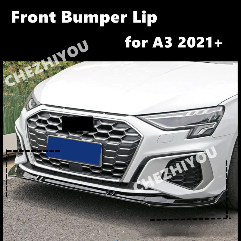 For Audi A3 2021+ Sedan Car Front Bumper Lip Body Kit Spoiler Splitter Screw Fixation ABS Carbon Fiber Look / Piano Black