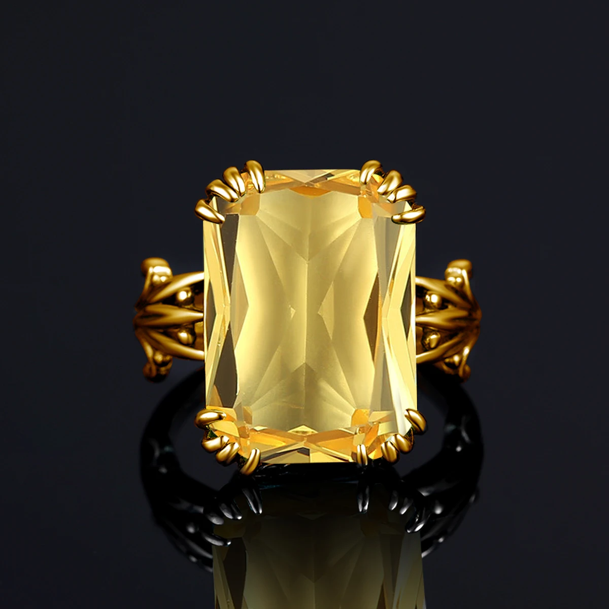 Luxuriöser glänzender 13*18mm großer rechteckiger Citrin-Ring für Damen mit Stein, massives 925er Sterlingsilber, Damenschmuck, trendig, zart, heiß begehrt. – Detail 5