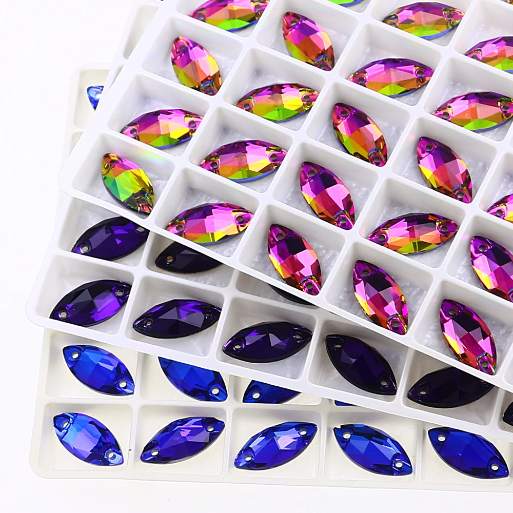 Horse EyeSewing Gems AB Flatback Rhinestones Glitter Sew On Crystals Stones Navette K5 Glass Strass For DIY Clothes Crafts