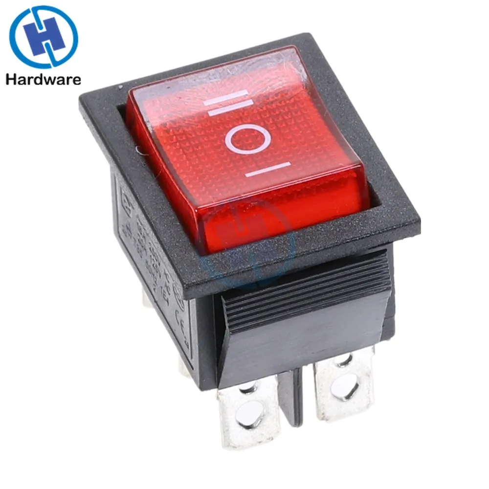 KCD2 Rocker Switch On-Off-On Power Switch 3 Position 6 Pins With Light 16A 250VAC/ 20A 125VAC