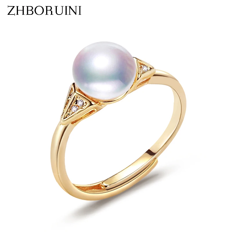 ZHBORUINI Hot Sale Pearl Ring 925 Sterling Silver Engagement 100% Real Natural Pearl Simple Fashion Ring For Women Jewelry Gift