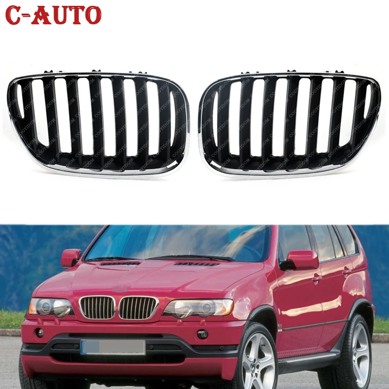 Left Right Chrome Black Front Hood Bumper Kindey Grille Grill For BMW X5 E53 2000 2001 2002 2003 2004 2005 2006 51137113733